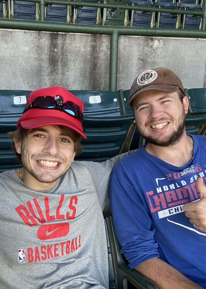 Joe and Max at a baseball game